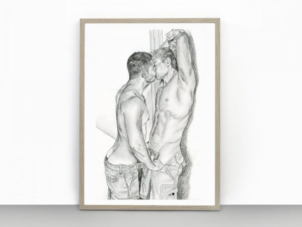 Revealing his prize Gay Erotic Art Print